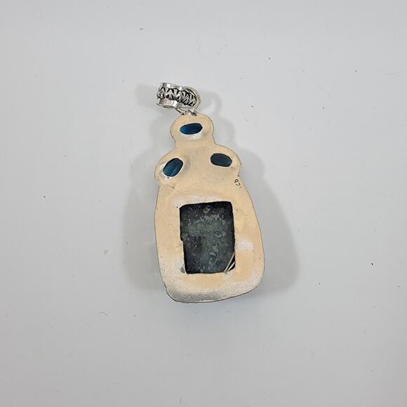 Handmade Silver Pendant with Kambaba Jasper and Blue Topaz Trio - Picture 3 of 10